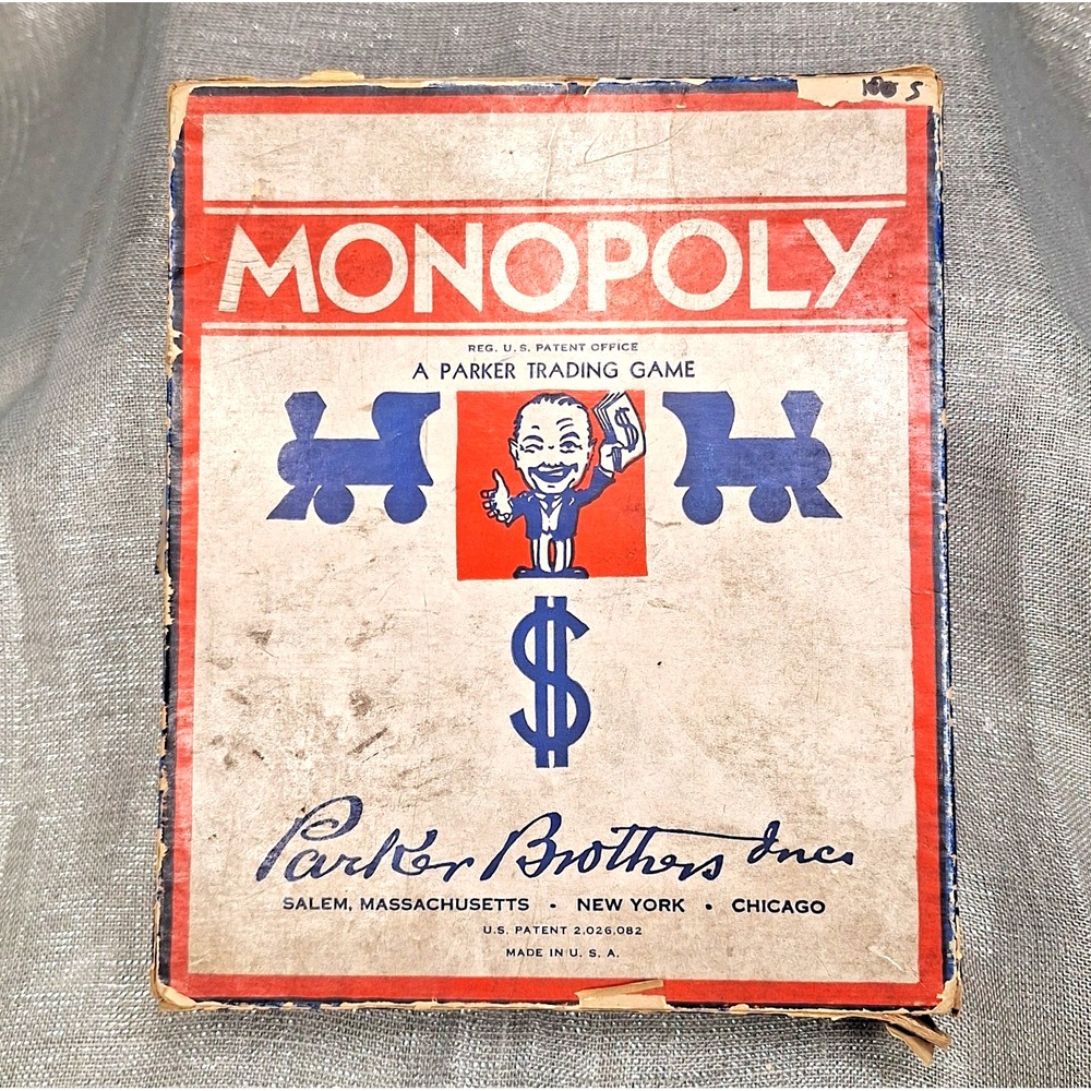 1930s PARKER BROS ORIGINAL MONOPOLY Parts Instructions Box NO Game Board Vintage